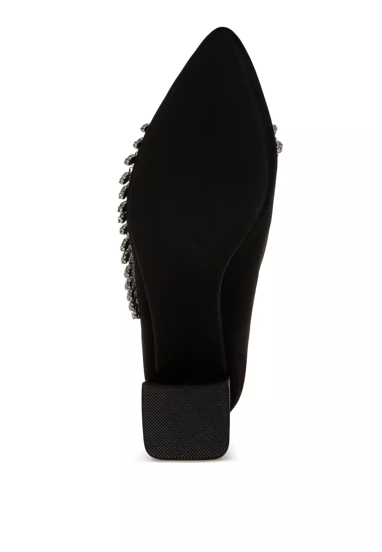 Satin Diamante Embellished Pumps in Black