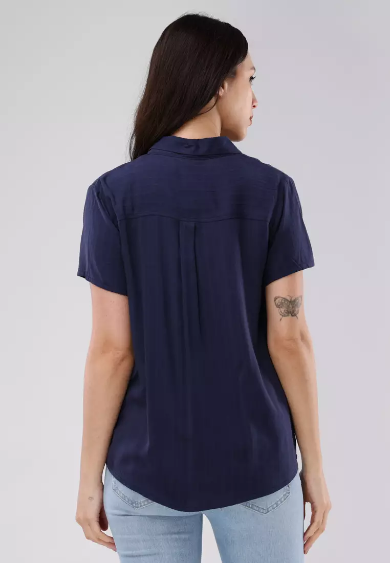 Woven Textured Short Sleeve Blouse