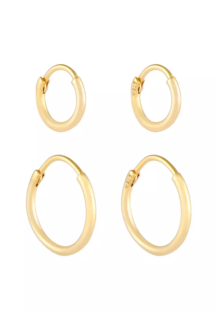 EXCLUSIVE Anting Perhiasan Perak 925 Pria Hoop Set Duo Gold Plated