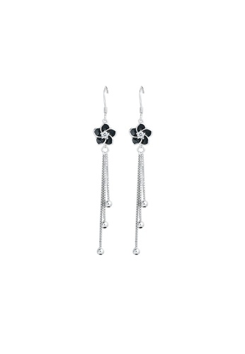 ZITIQUE silver Women's Black Flower Tassel Hook Earrings - Silver CDC42ACB8B5B58GS_1