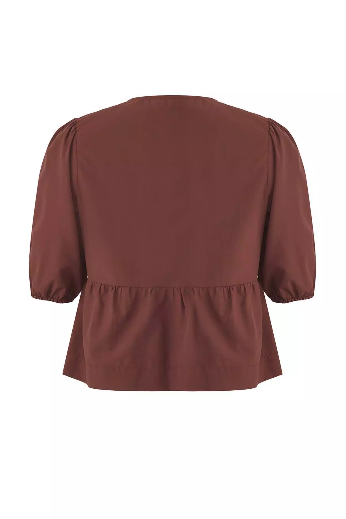 Brown Bow Woven Plus Size Blouse