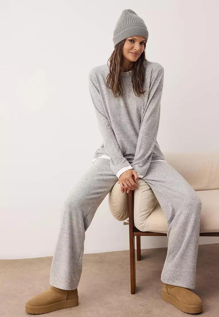 Gray Melange Double Layer Winter Soft Knitted Pajama Set Thmaw26Pt154