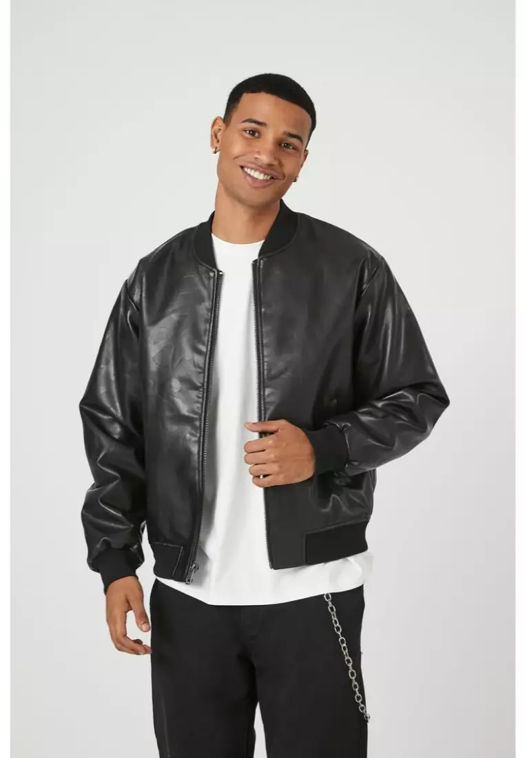 Buy FOREVER 21 Embossed Faux Leather Bomber Jacket 2024 Online