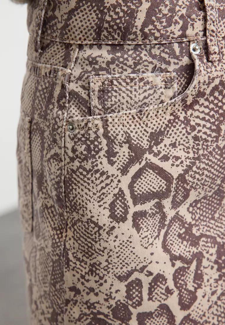 蛇紋啡色迷你牛仔裙