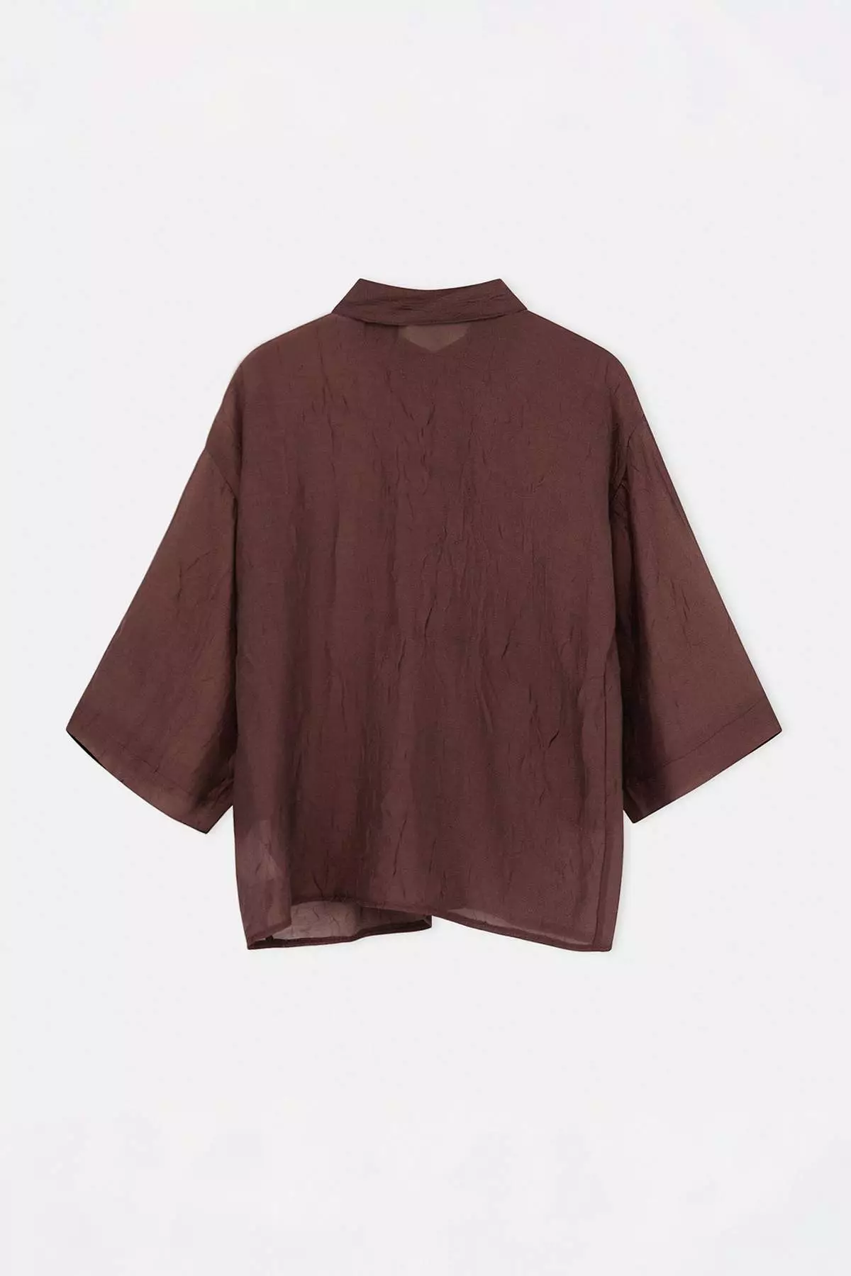 Brown Woven Transparent Oversize Beach Shirt Tbess26Go4