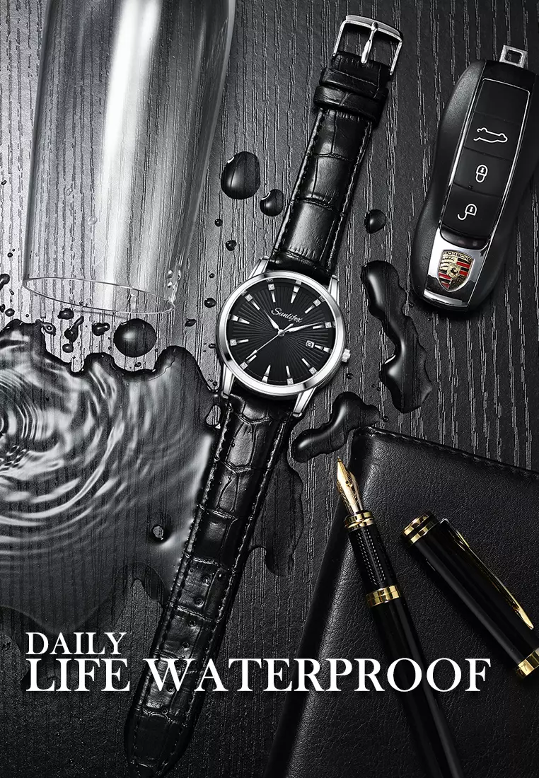 Jam Tangan Pria Original Kuarsa Bisnis Mode Anti Air Tali Kulit Jam Tangan Cowok 7006 black