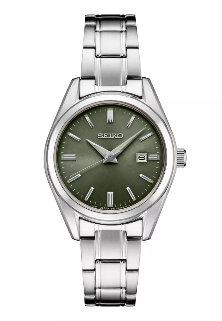 Seiko Lady Essentials Collection Olive Green Sunray Dial Sapphire Crystal Glass Quartz Watch SUR533P1
