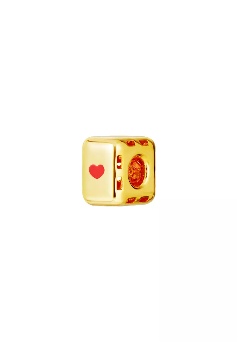 TOMEI Lusso Italia Red Heart In Cube Pendant, Yellow Gold 916
