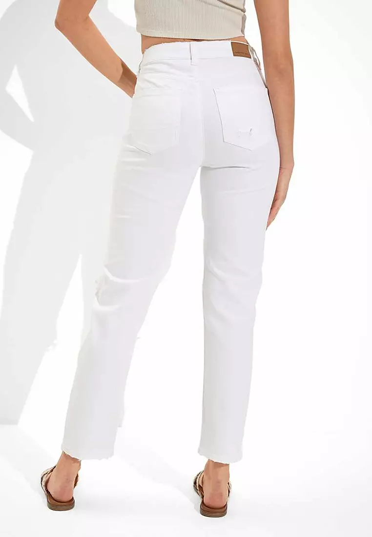 Stretch Ripped Mom Straight Jeans