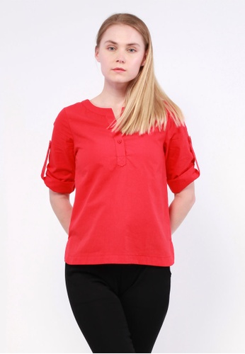 NE Double S red Ne Double S-Y -Neckline with Chinese Knot Button Blouse 9CD66AA9DB8D46GS_1