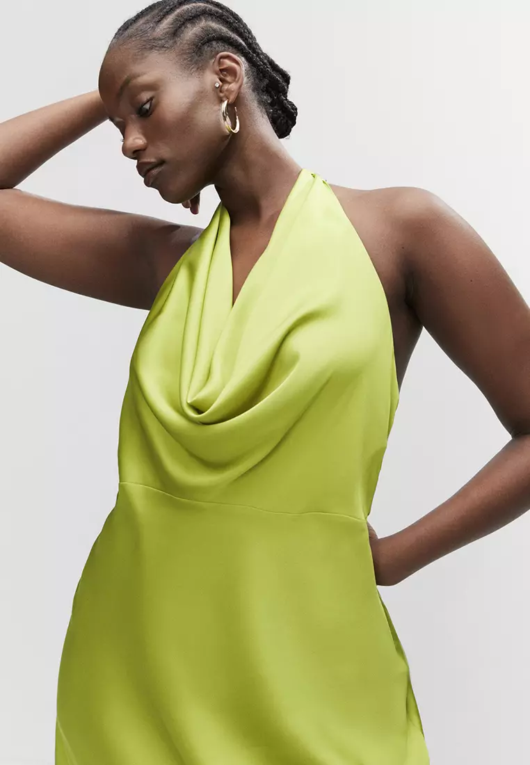 Draped Neck Satin Dress