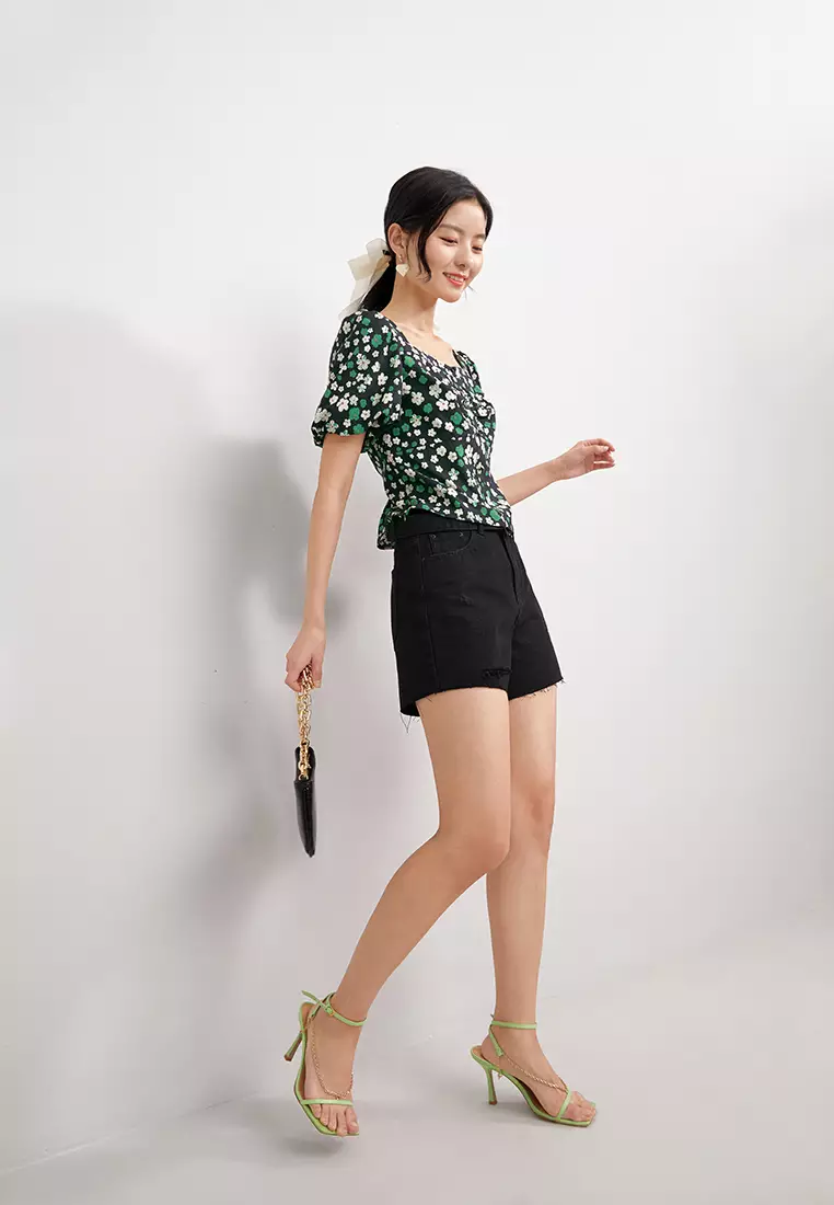 Ripped Cuff Denim Shorts