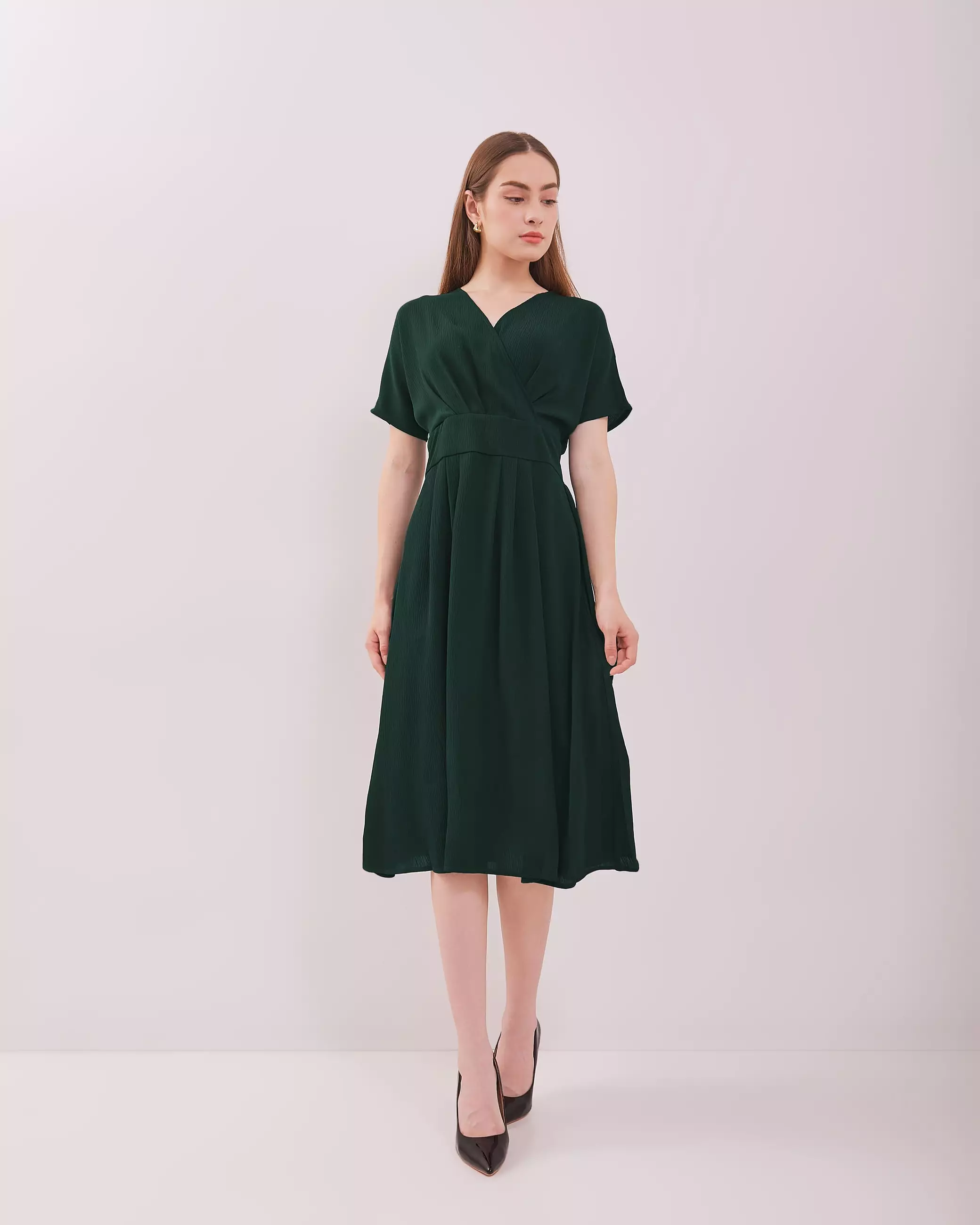 Urban Exchange Cecilia Green Dress - Gaun Midi Dress Kasual Dress Natal Warna Green