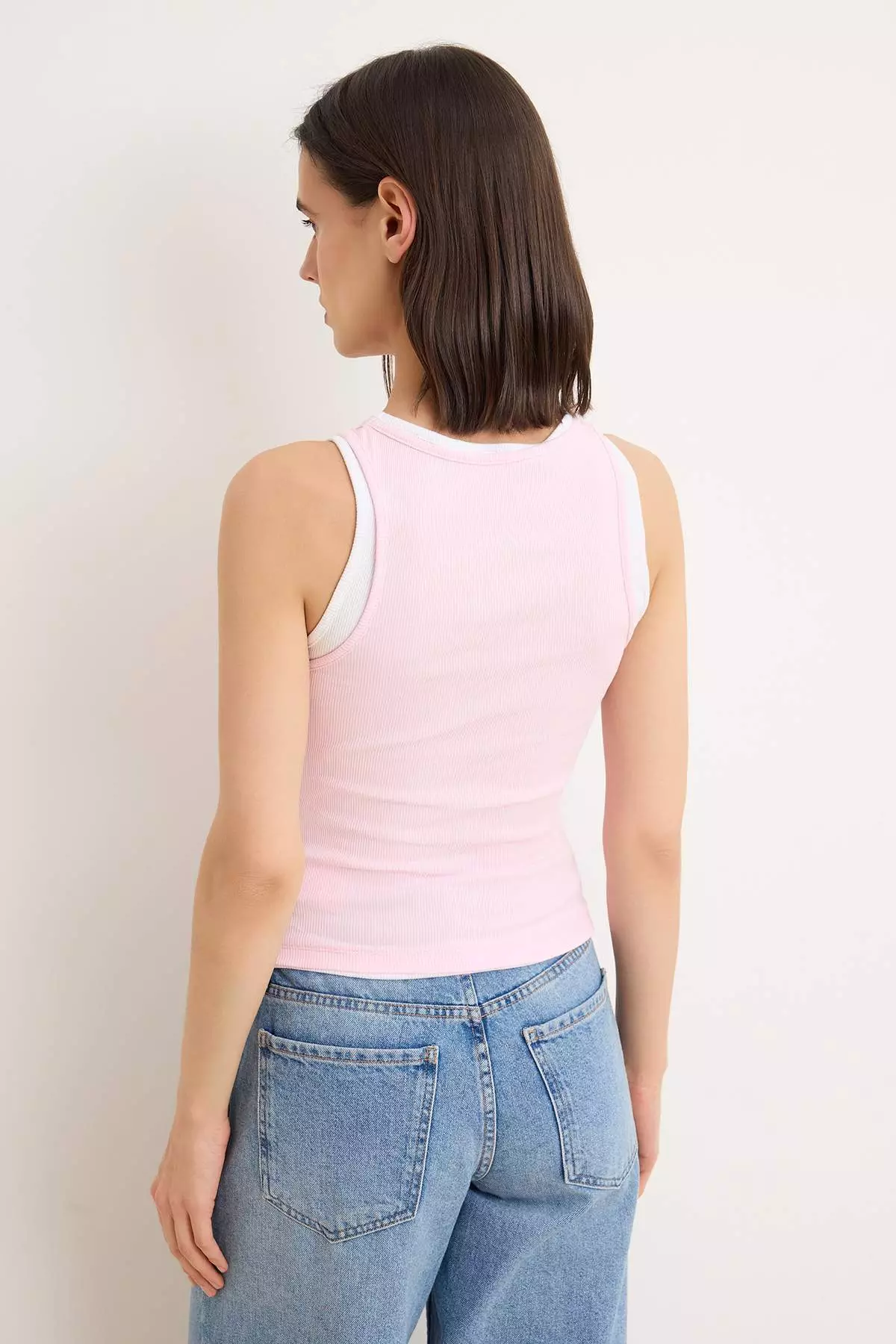 Wardrobe Essentials-Pink Double-Layer Fitted/Sleeveless Stretchy Knitted Undershirt Twoss26Al9