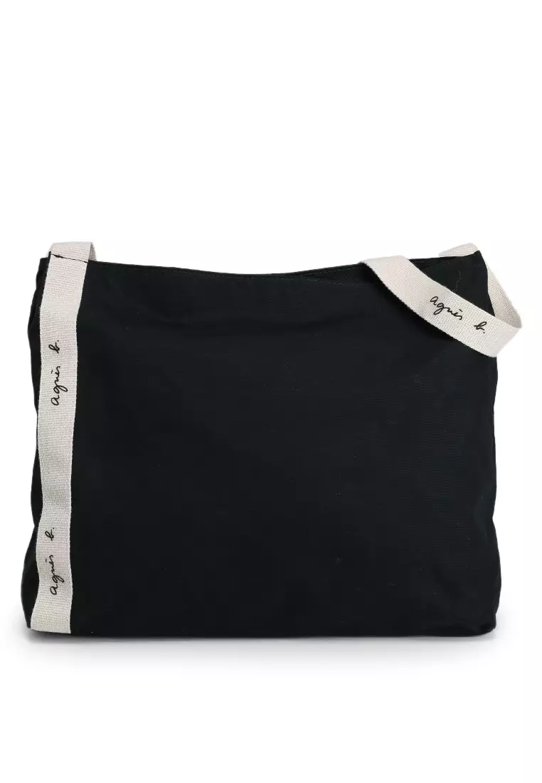 AGNES B - Sac cabas porté épaule en polyester noir, on joint une