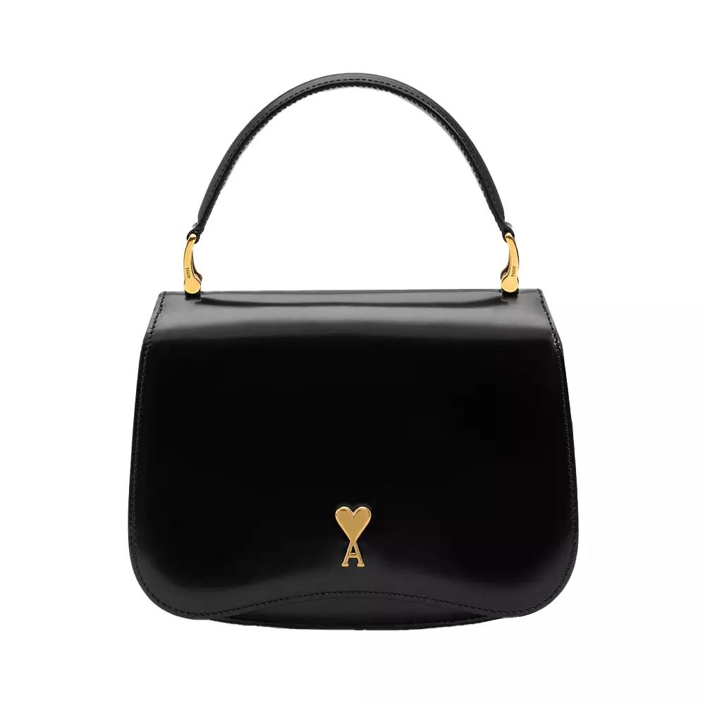 Glazed Leather Top Handle Paris Paris Bag Black