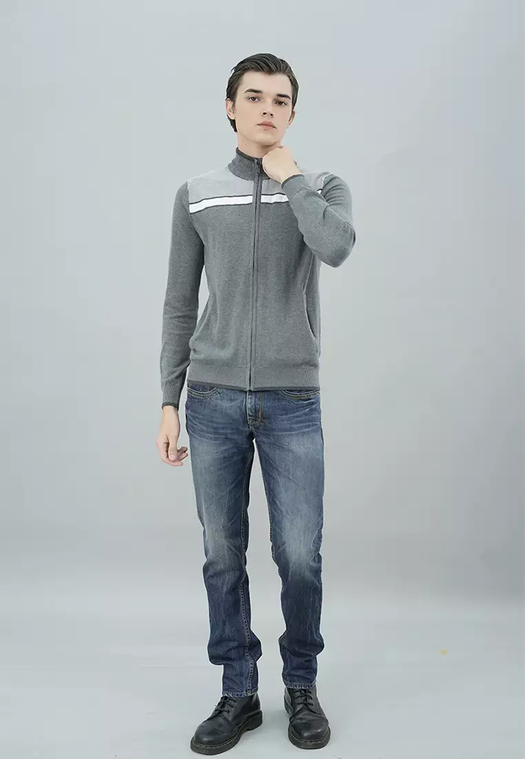 LGS - Sweater Casual Pria Resleting Aktif Two Pockets Warna Abu-Abu Kombinasi - CST.260.D065.30.C-L/S