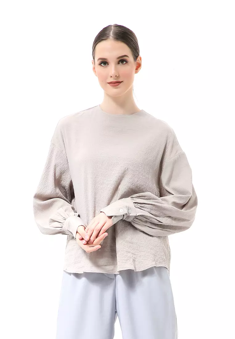 Susan Blouse Lengan Panjang Atasan Wanita Kasual High Quality - Grey