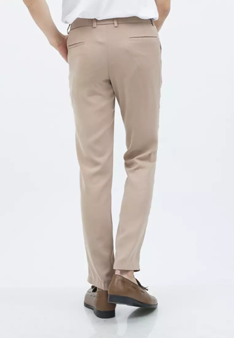 Celana panjang pria kerja formal bahan slim fit PINGGANG KARET krim