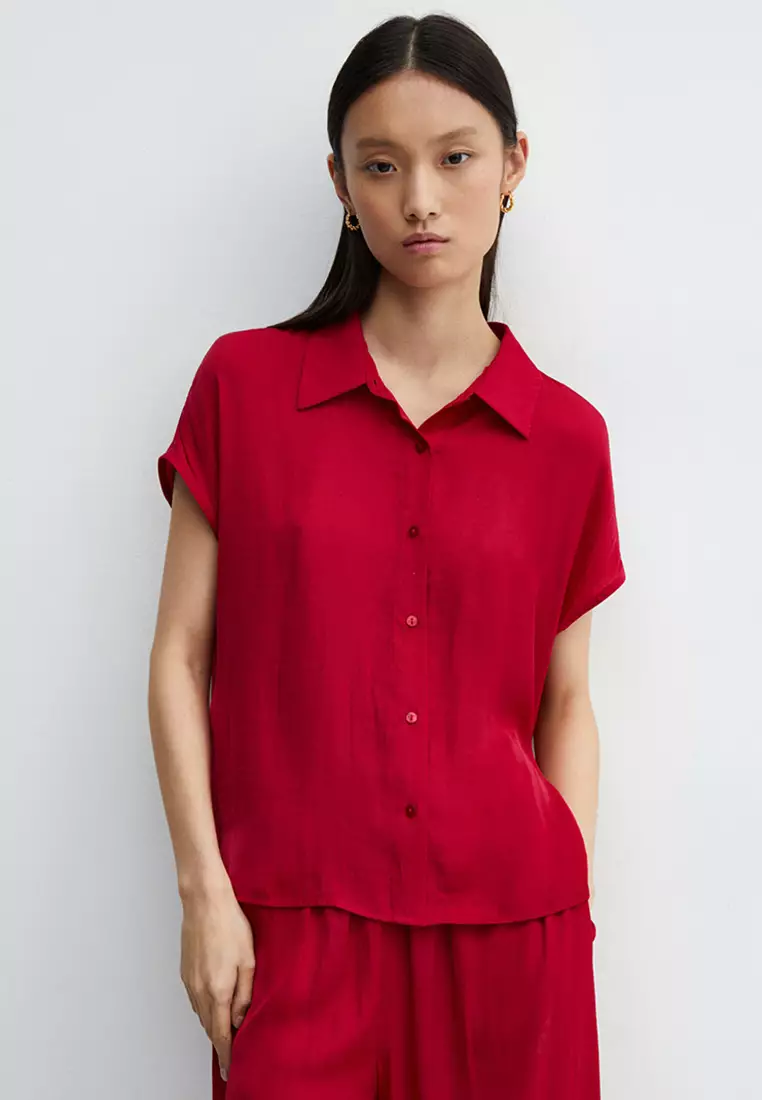 Red short sleeve deals button down shirt