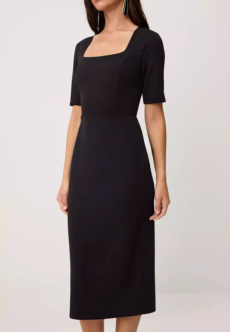 Black Bodycon Sleeveless Midi Stretchy Woven Dress Twoss26El336