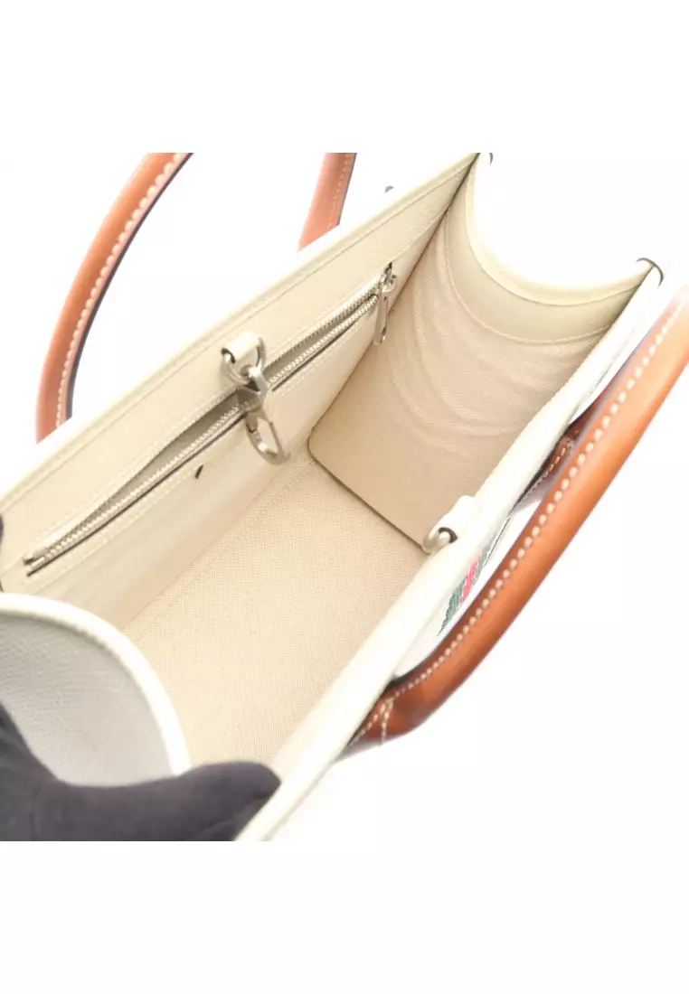 Pre-Loved Gucci Interlocking G Small Handbag tote bag canvas leather off white Brown multicolor 2WAY