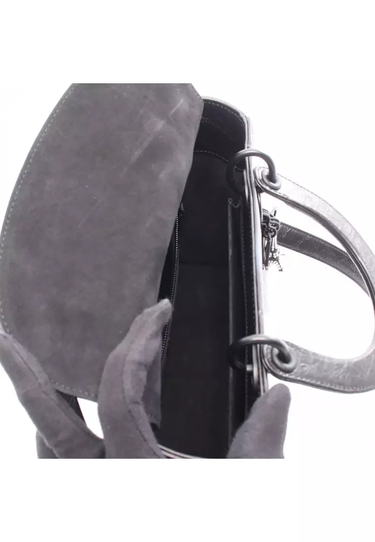 Pre-Loved Christian Dior LADY DIOR lady dior Handbag eiffel tower leather black white 2WAY
