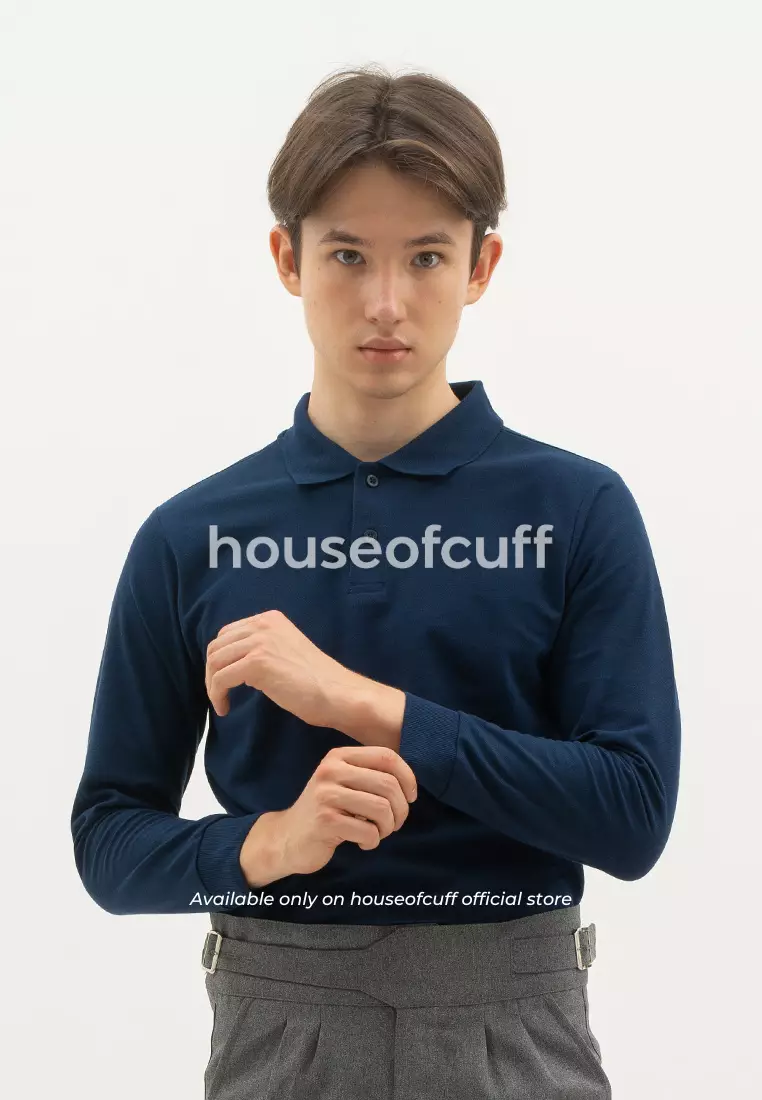 Houseofcuff polo shirt kaos kerah polo lengan panjang slim fit Navy