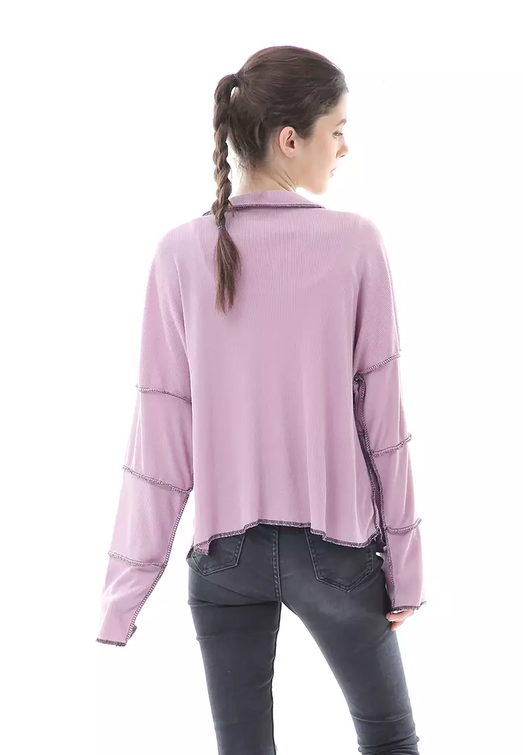 Veronica Blouse Terbalik Relaxed Motif Polos Long Sleeve Premium Quality - Purple