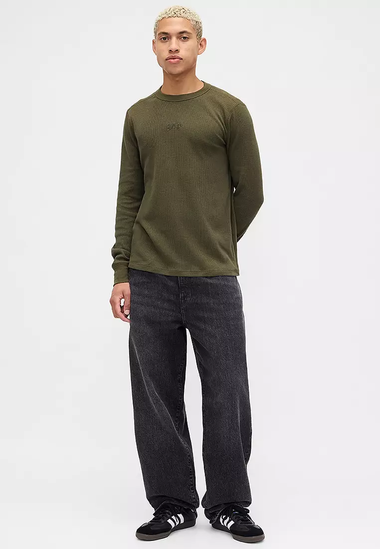 Terry Long Sleeves Waffle Logo Crew Neck Top