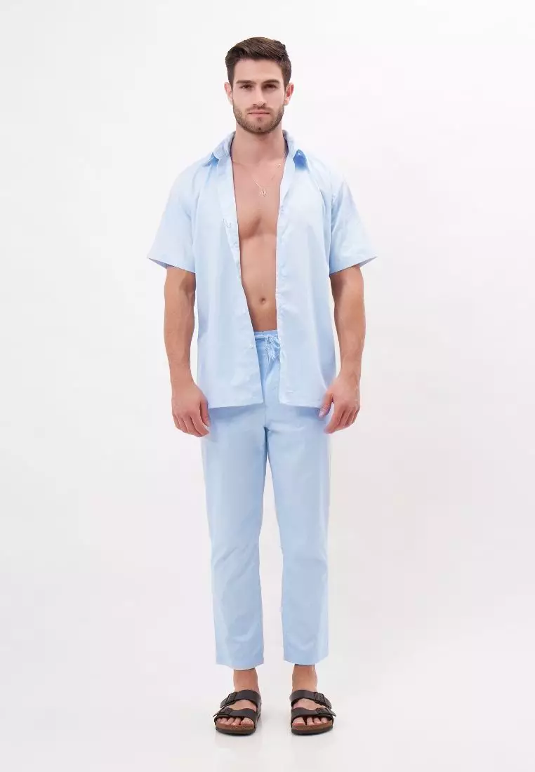 Luca Kemeja Pendek Pria Katun Organik Biru | Organic Cotton Short Sleeves Shirt Men Blue