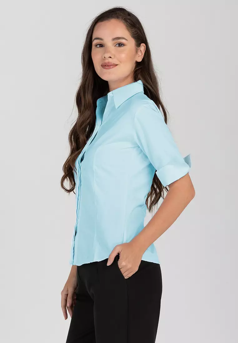 Diana 3/4 Sleeve Plain Button Down Office Blouse