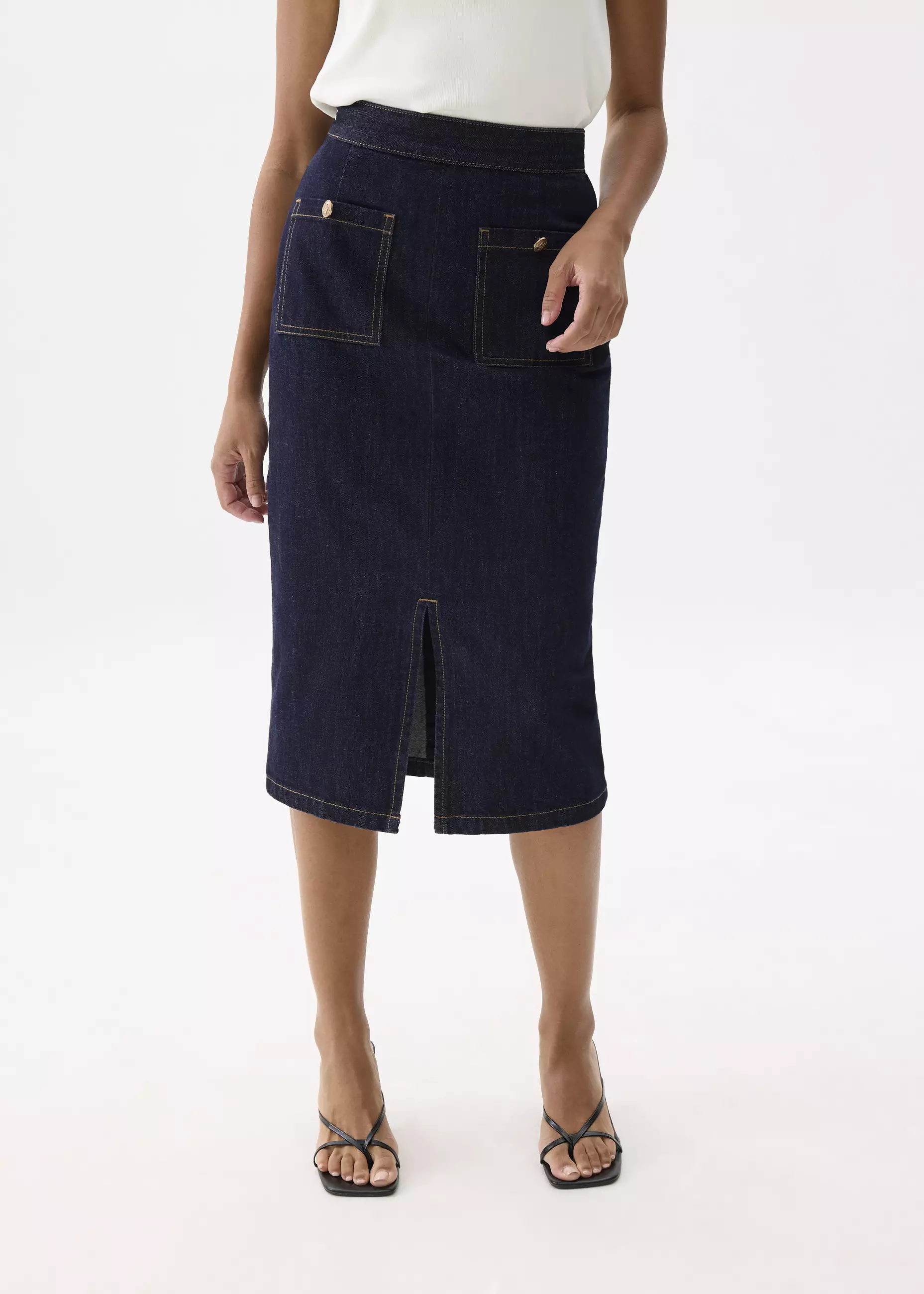 Rok Wanita - Denim High Waist Column Midi Skirt