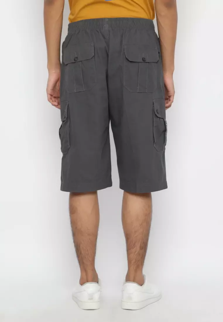 RBJ Celana Pendek Karet Cargo Cotton Dark Grey Pria