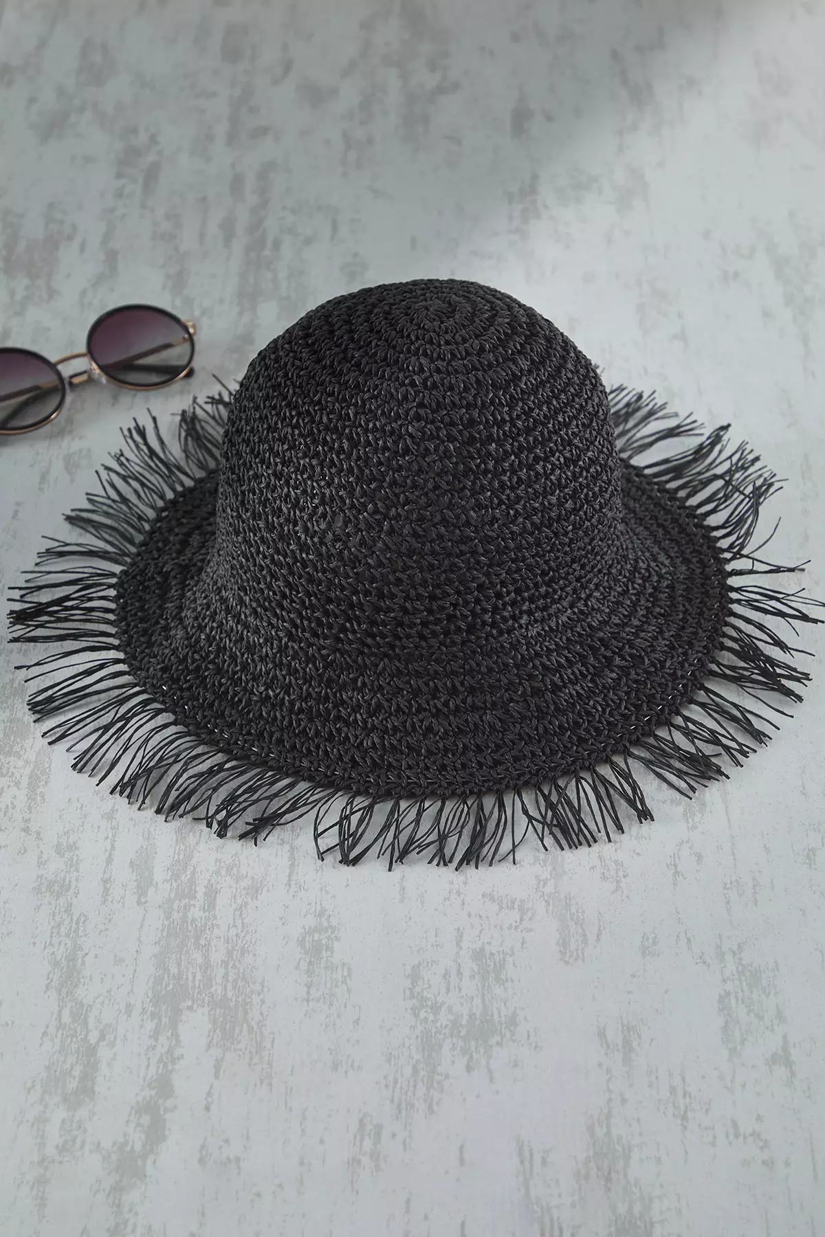 Black Tasseled Straw Women's Hat TBESS25SP00000