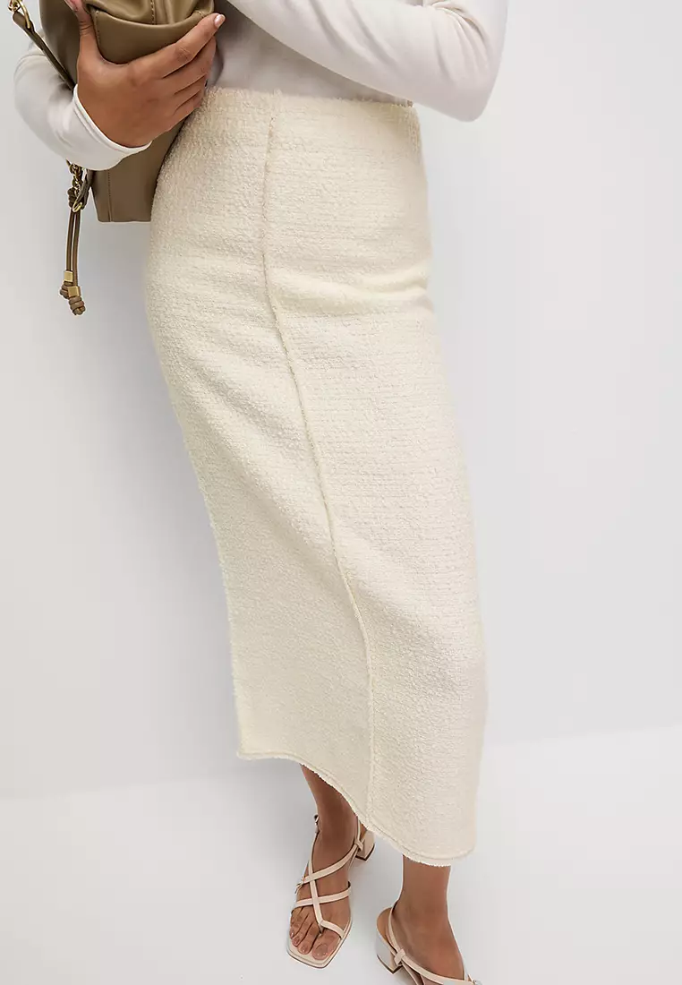 Boucle Split Back Midaxi A-Line Skirt With Wool