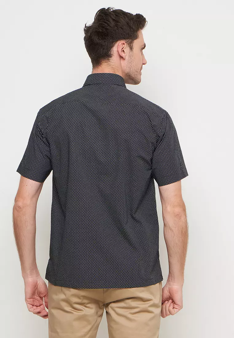 Byford Men Shirt Short Sleeve Micro Polkadot Black - VBYAS12SSP