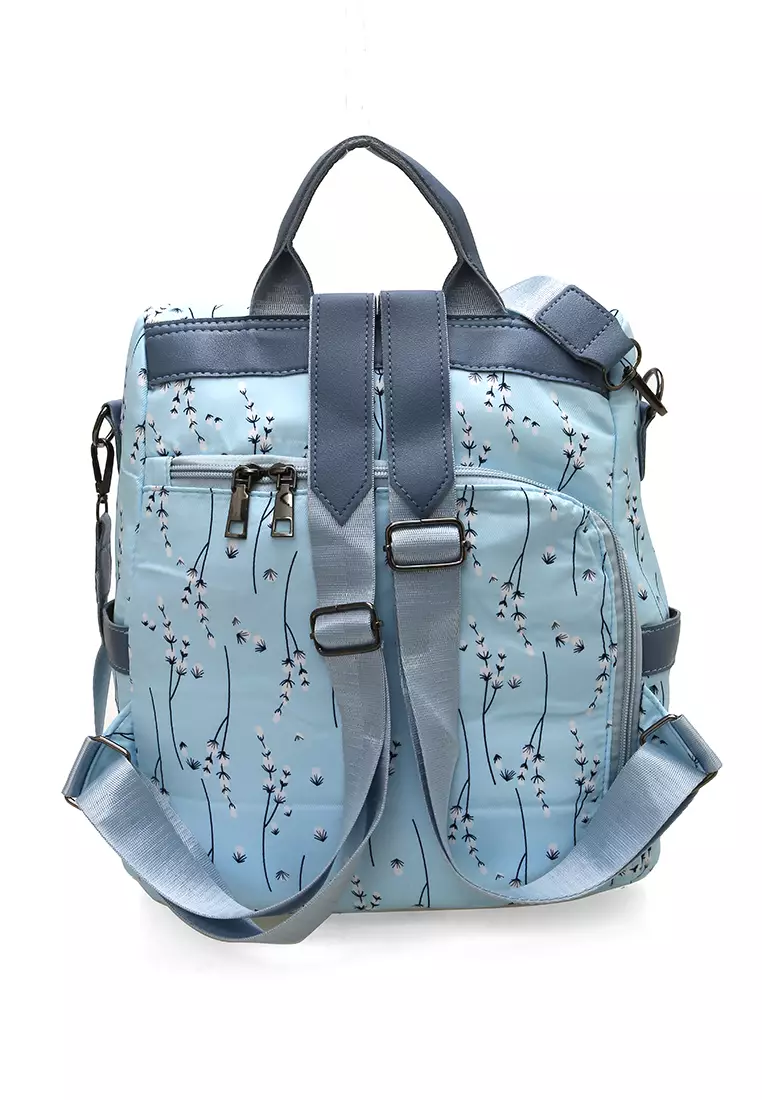 Cintya Tas Ransel Wanita Waterproof Motif Bunga Premium Quality - Biru