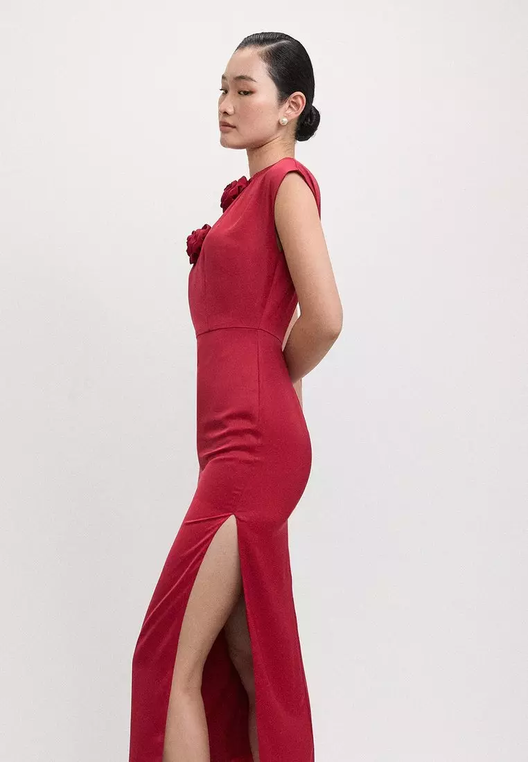 Rose Accent Maxi Dress - Red