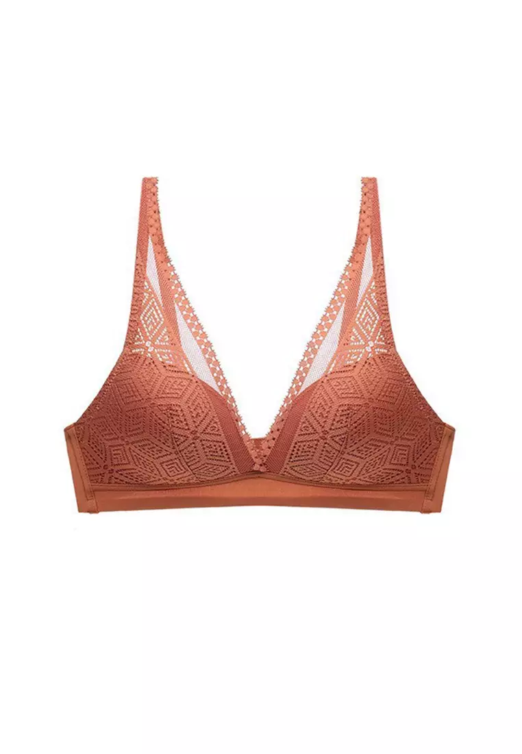 Filmy Lace Lingerie Set Bra And Underwear Caramel