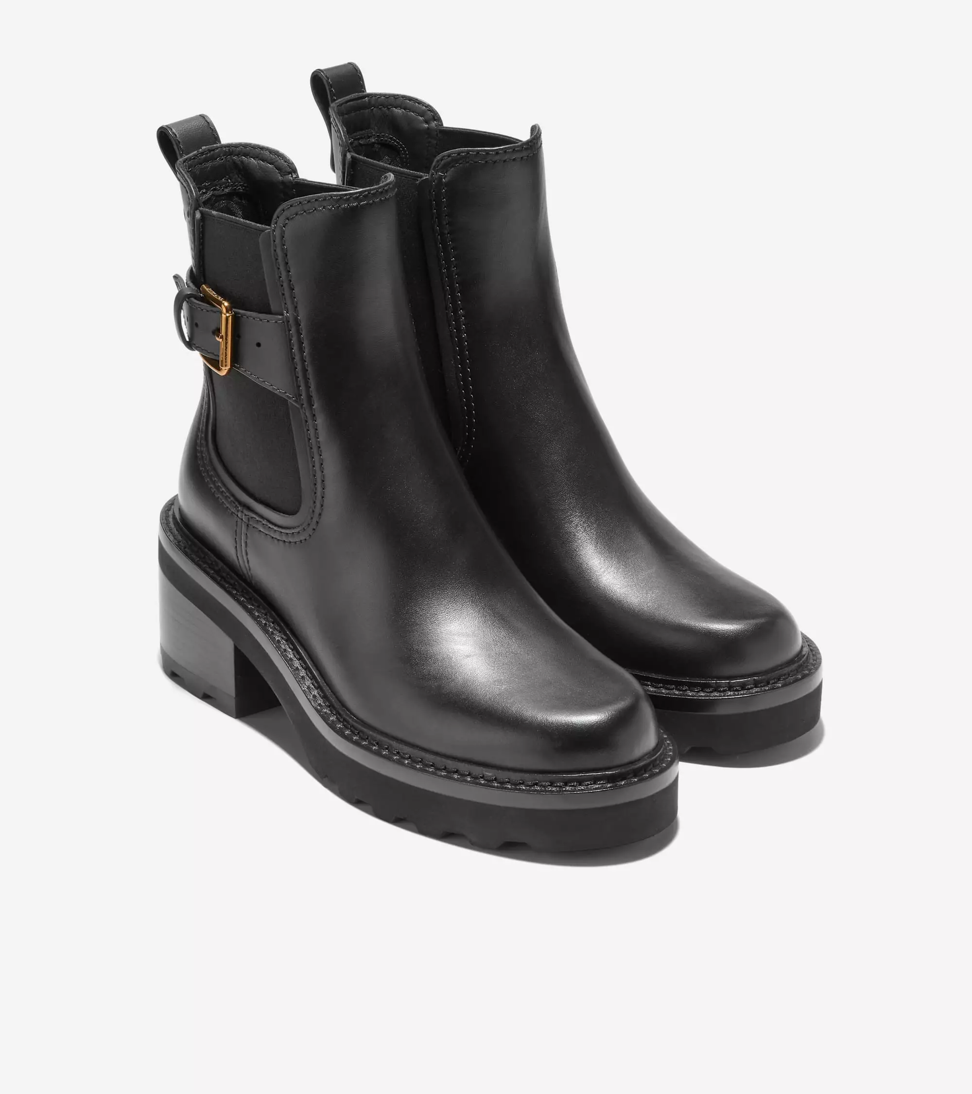 Cole Haan Women Shibley Waterproof Lug Buckle Booties - Sepatu Wanita (Black)