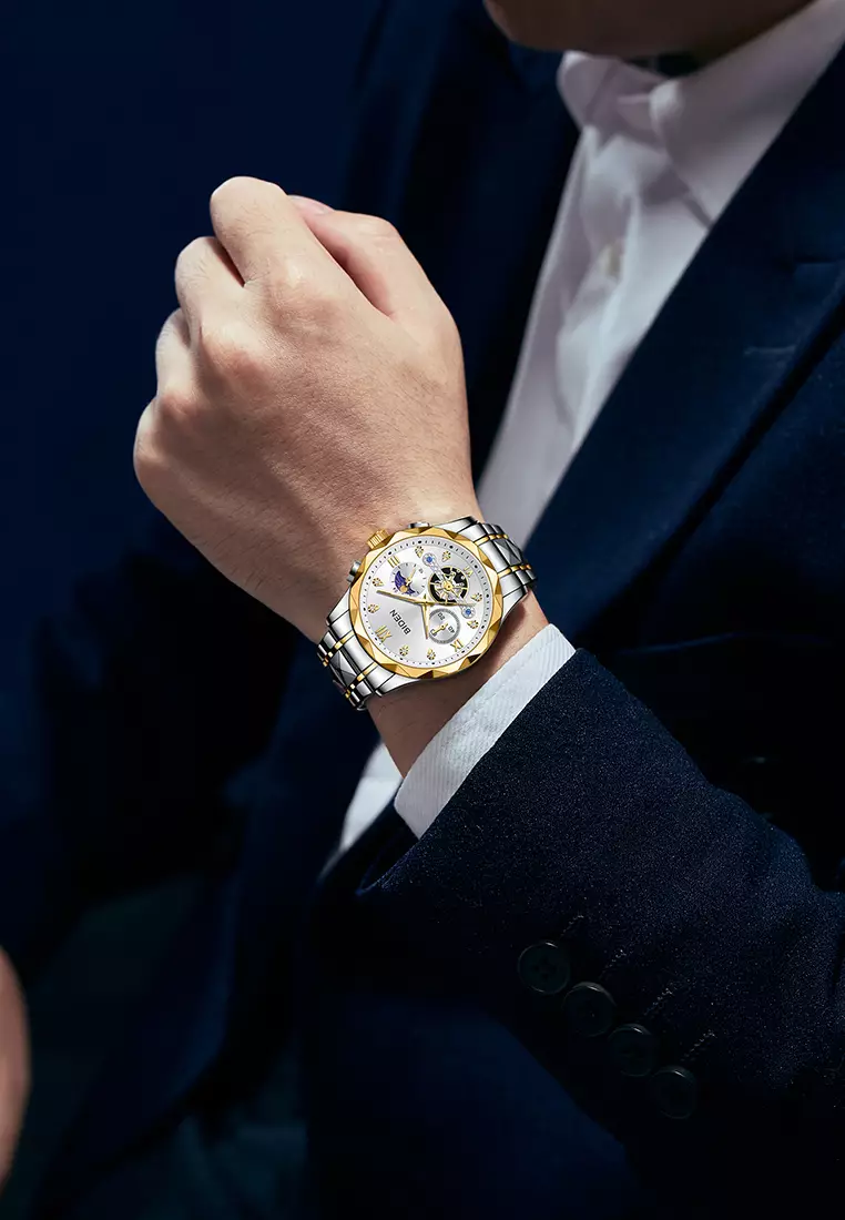 Jam Tangan Pria Multifungsi Mewah Tali Stainless Steel Anti Air Jam Tangan Cowok silvergold