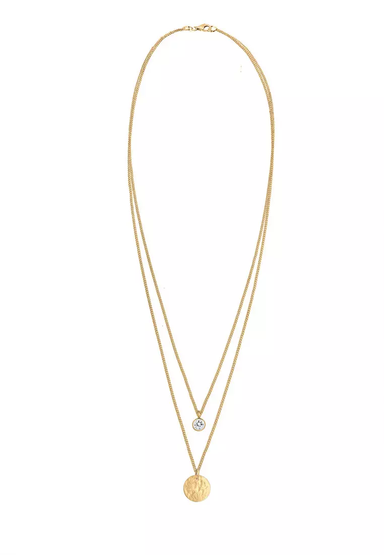 Kalung Perhiasan Perak 925 Wanita Platelet Layer Crystal Gold Plated