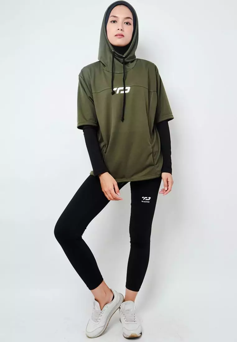 LSA30 ONH Outer Senam Sepeda Sport Hoodie High Neck Hijau Army