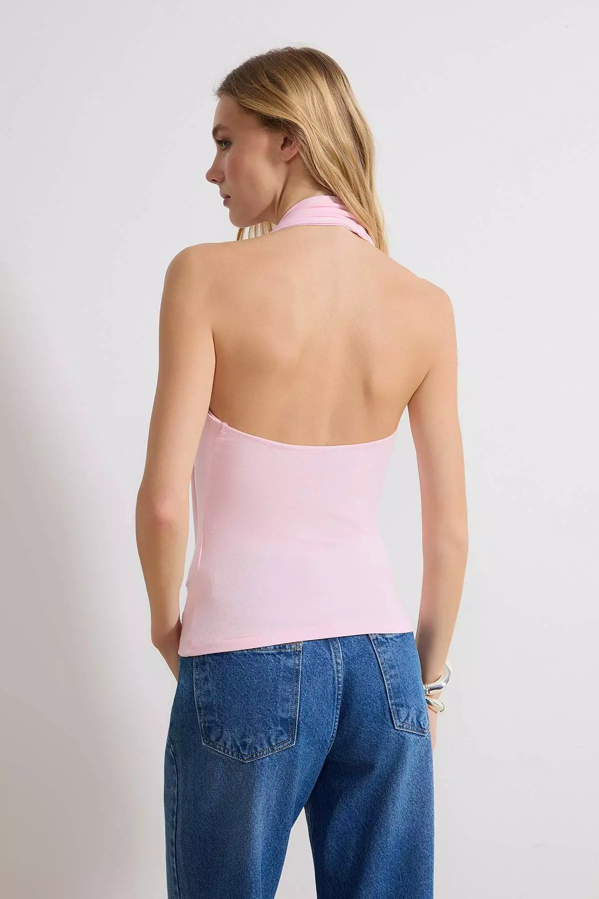 Pink Fitted/Degaje Collar Sleeveless Soft Knitted Blouse Twoss26Bz37