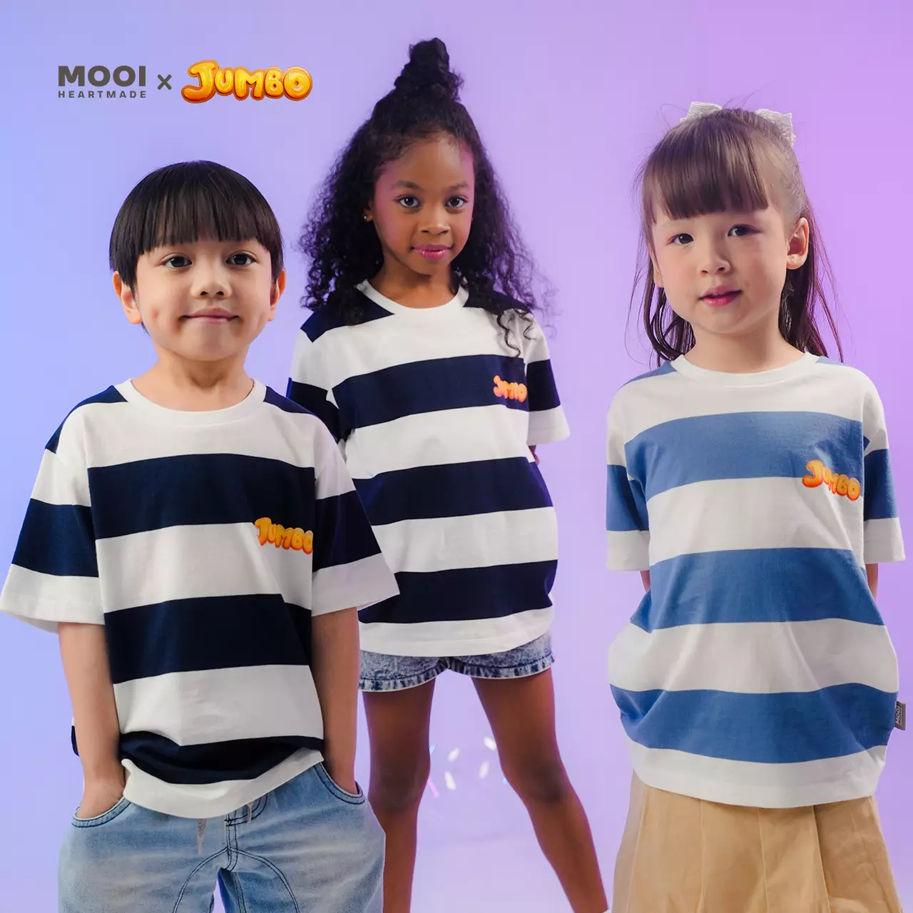 Mooi X Jumbo Kaos Anak Unisex T-shirt Striped Kids - Blue Sky