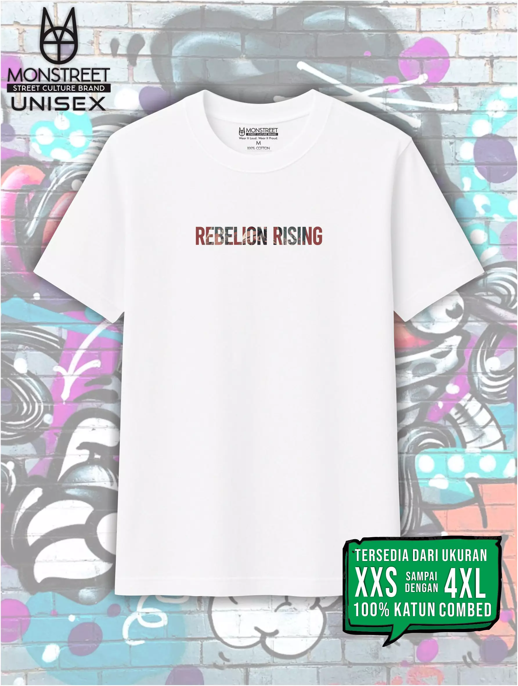 Monstreet Kaos Katun Combed 24S Grafis Reguler Fit Putih Tshirt UTR184 Cotton Combed 24S Graphic Tshirt Regular Fit White Tshirt