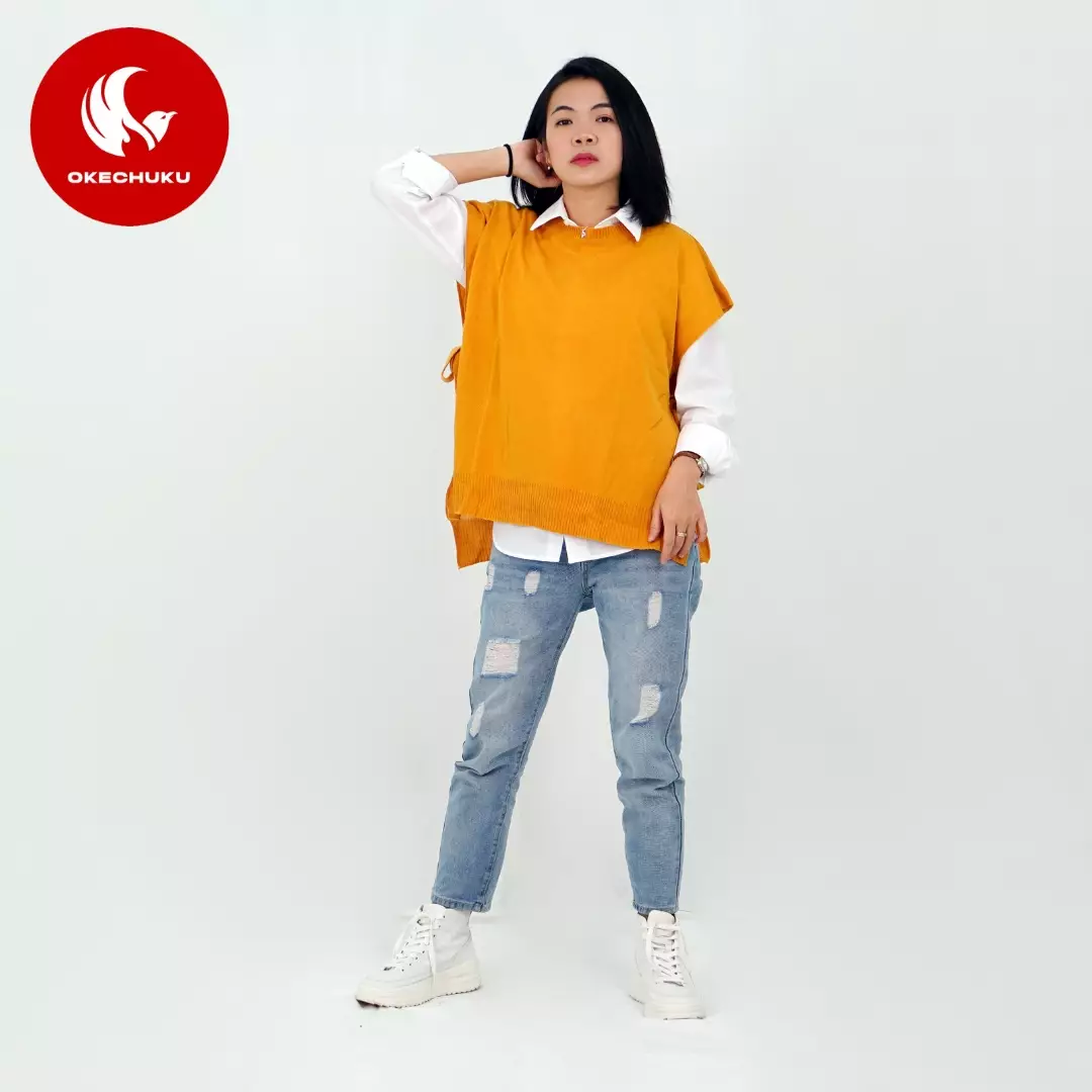OKECHUKU Andien Knit Vest Korean Style Rompi Rajut Wanita Polos Vest Tali Outer Hijab