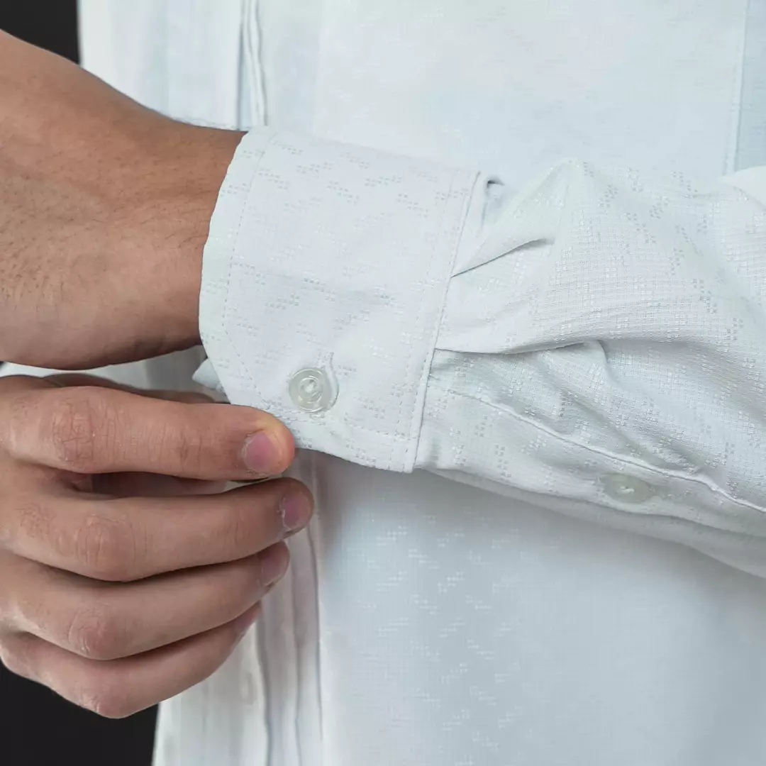 Casella Baju Koko Pria Lengan Panjang Pleats Ilyas | Baju Koko Putih Lengan Panjang 9979 White