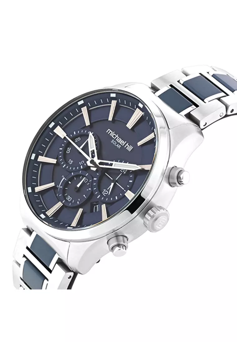 Buy Michael Hill Solar Powered Men's Watch with Blue Tone in Stainless Steel 2024 Online